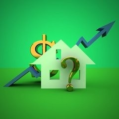 picture of real estate concept with house dollar sign and question mark