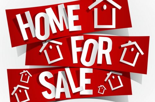 home for sale artwork in red with white letters