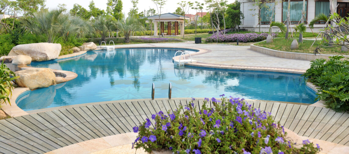 pool in back yard of luxury home