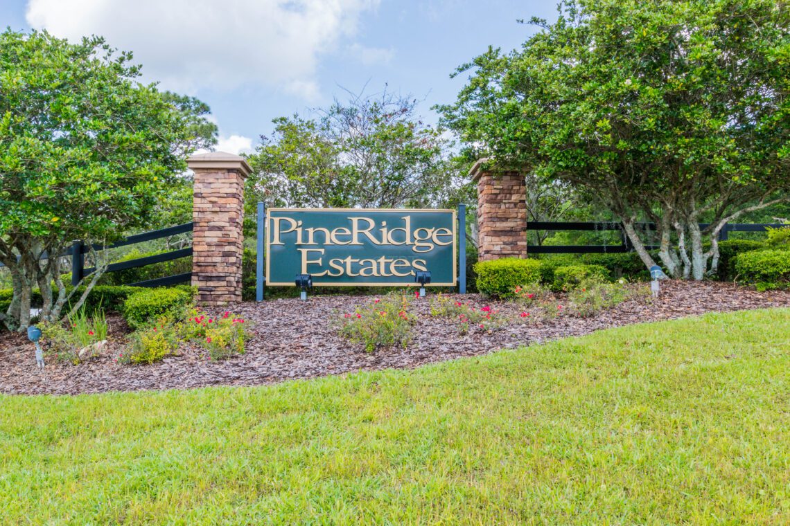 Pine Ridge Estates community sign in Beverly Hills, Florida