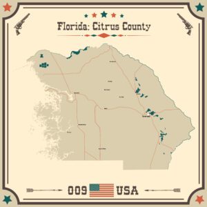 Large map of Citrus County, Florida, USA with vintage colors