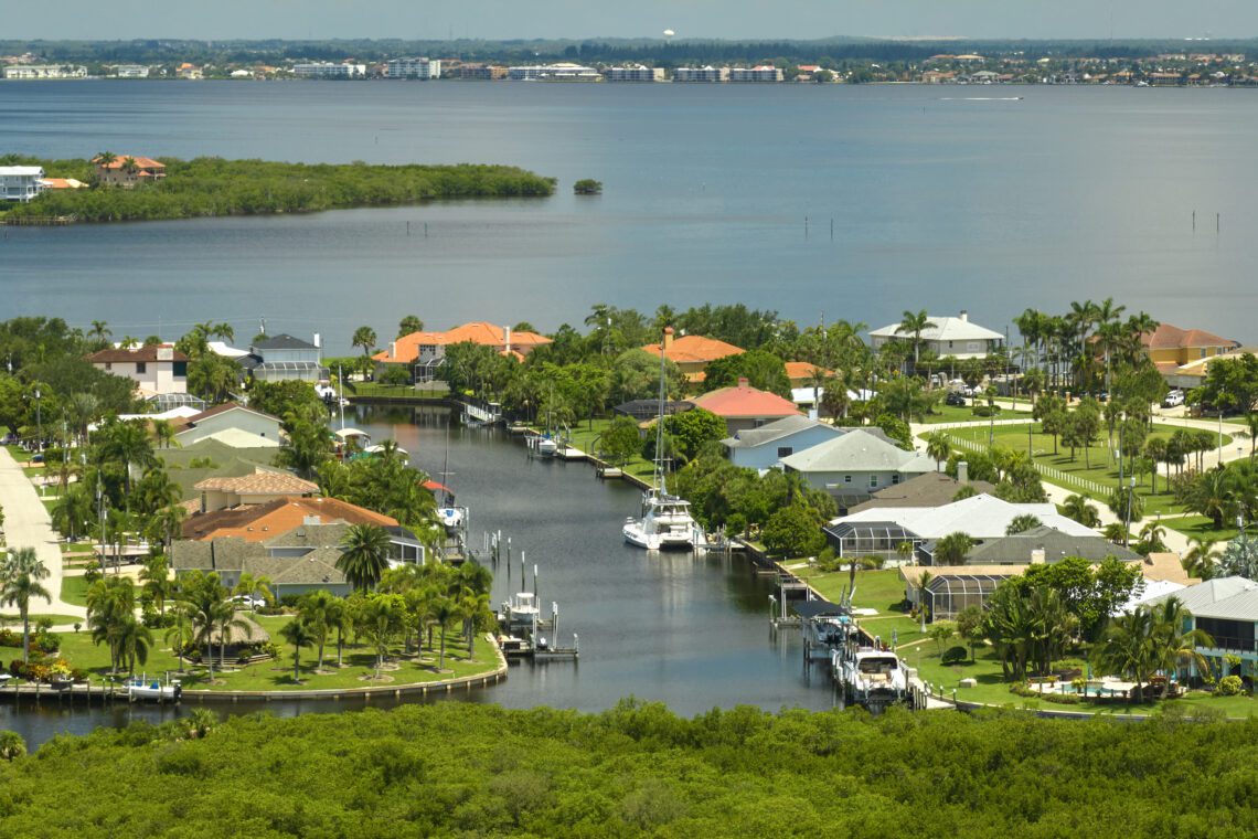 aerial view of florida waterfront homes
